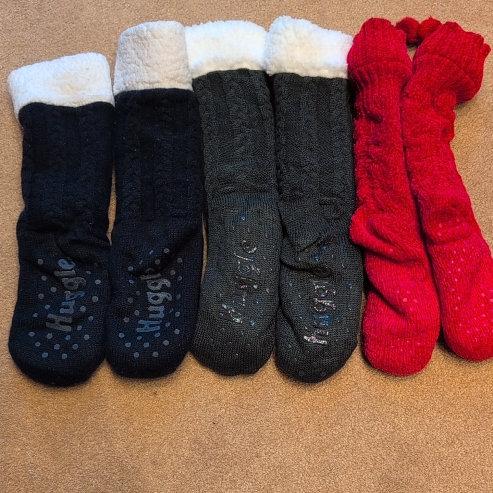 3 Pair Of Long Huggle Fluffy Socks.  They Have Been Worn Once.